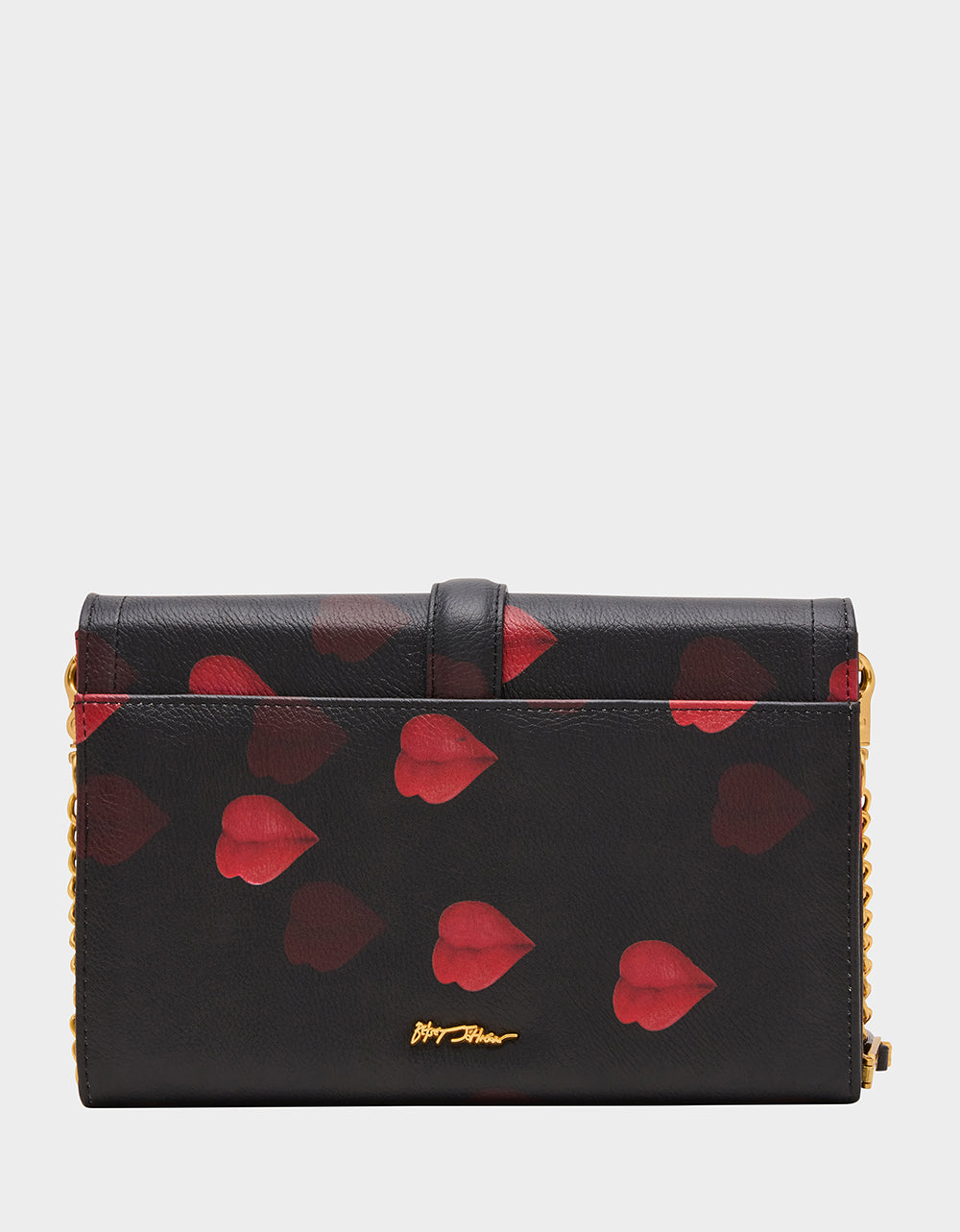 Betsey Johnson KISSES WALLET ON CHAIN BLACK/MULTI Women's Valentine's Day Lip Kisses Wallet