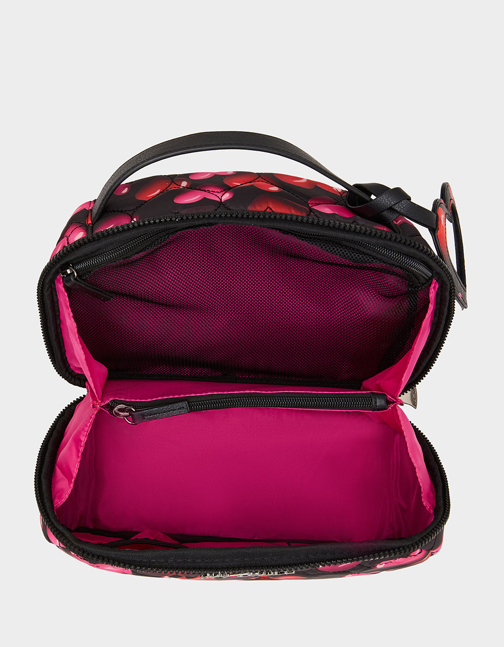 Betsey Johnson LOAF COSMETIC CASE WITH MIRROR BLACK/MULTI Women's Heart Print Travel Cosmetic Case