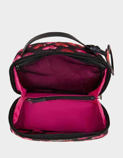 Betsey Johnson LOAF COSMETIC CASE WITH MIRROR BLACK/MULTI Women's Heart Print Travel Cosmetic Case