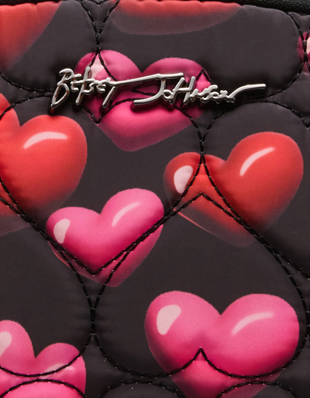 Betsey Johnson LOAF COSMETIC CASE WITH MIRROR BLACK/MULTI Women's Heart Print Travel Cosmetic Case