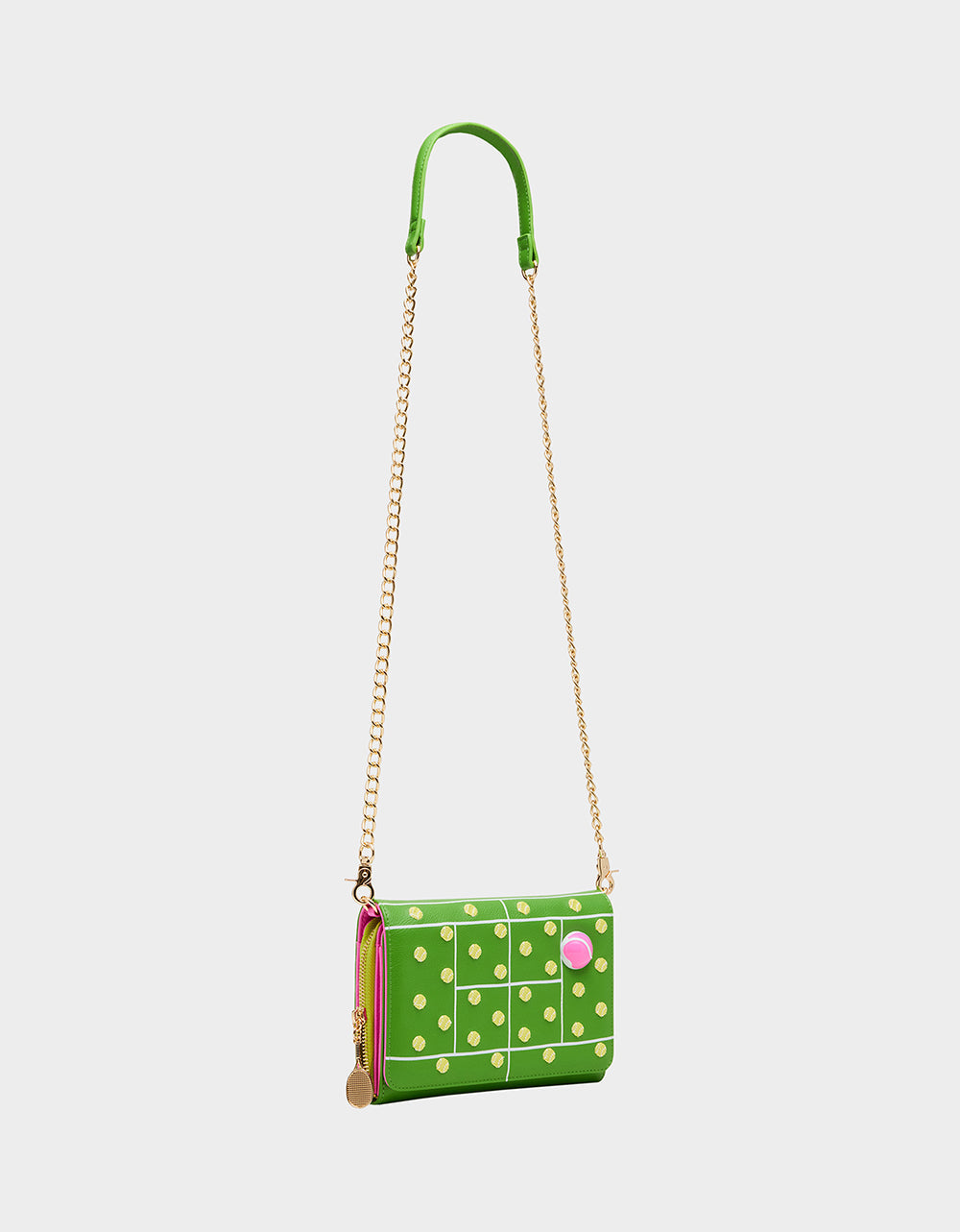 Betsey Johnson NET WORTH WALLET ON CHAIN GREEN Women's Tennis Wallet Crossbody Handbag