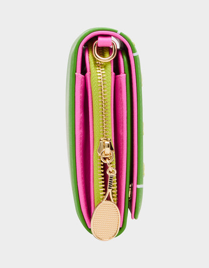Betsey Johnson NET WORTH WALLET ON CHAIN GREEN Women's Tennis Wallet Crossbody Handbag