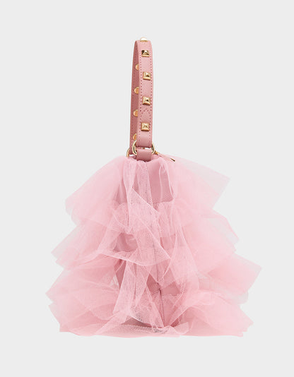 Betsey Johnson TUTU PRETTY PINK Women's Studded Shoulder Strap Tulle Crossbody Handbag