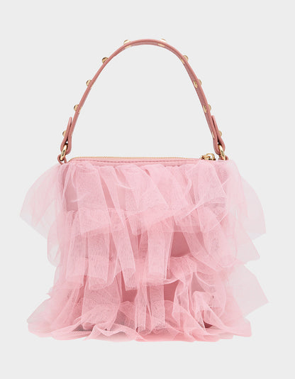 Betsey Johnson TUTU PRETTY PINK Women's Studded Shoulder Strap Tulle Crossbody Handbag