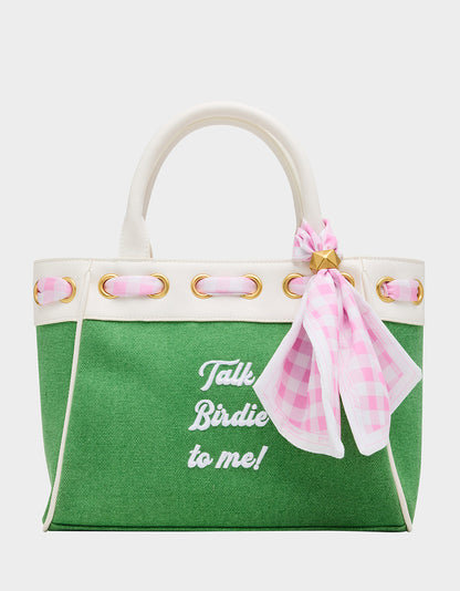 Betsey Johnson TALK BIRDIE TO ME SATCHEL GREEN Golf-Themed Scarf Detail Women's Satchel Handbag