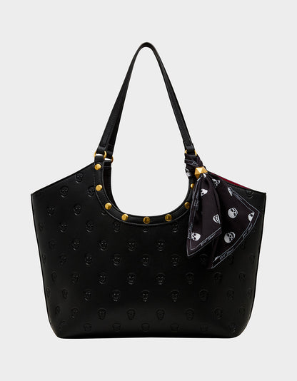 Betsey Johnson GET AHEAD TOTE BLACK Black Skull Print Tote Bag With Scarf