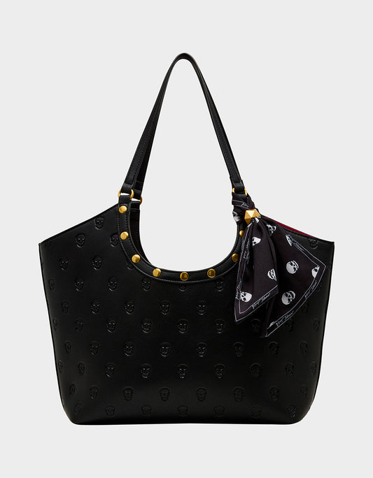 Betsey Johnson GET AHEAD TOTE BLACK Black Skull Print Tote Bag With Scarf