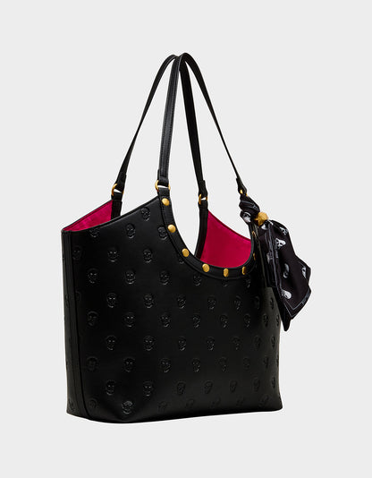 Betsey Johnson GET AHEAD TOTE BLACK Black Skull Print Tote Bag With Scarf