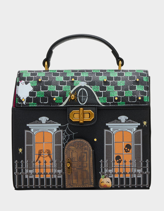 Betsey Johnson FOREVER HOME BLACK MULTI Women's Halloween-Themed Haunted House Crossbody Handbag