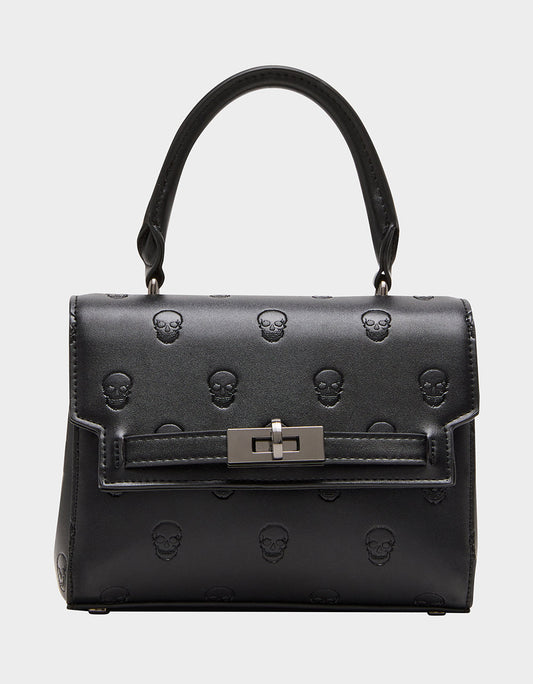 Betsey Johnson SKULLICIOUS TOP HANDLE BLACK Women's Black Skull Top Handle Handbag with Crossbody Strap