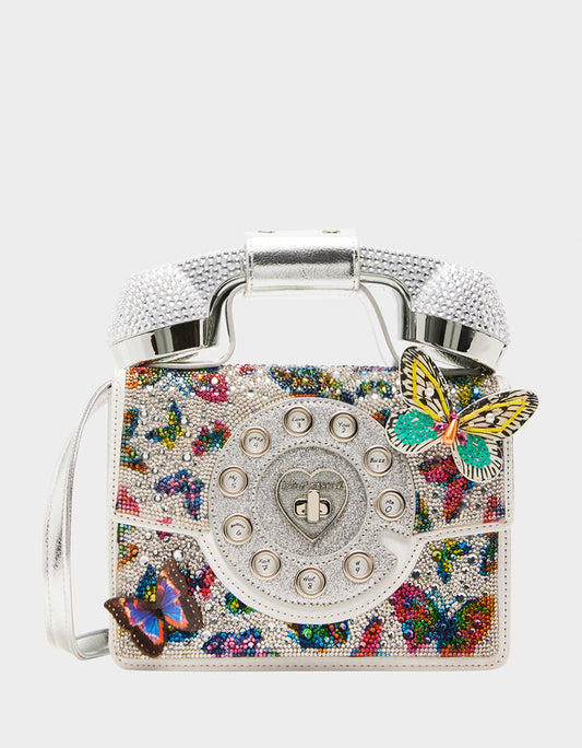 Betsey Johnson KITSCH BUTTERFLY PHONE BAG SILVER/MULTI