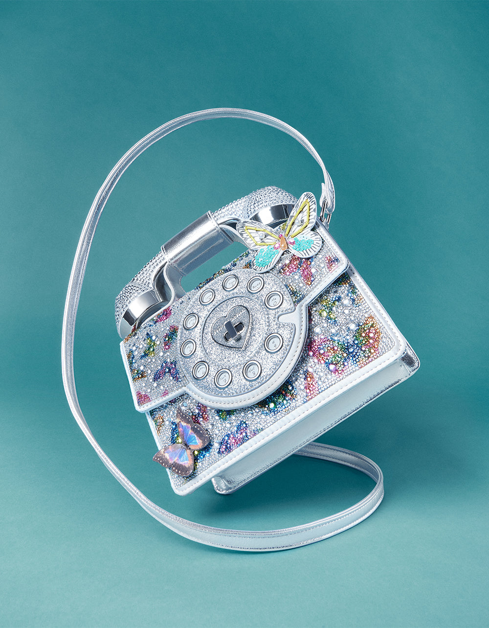 Betsey Johnson KITSCH BUTTERFLY PHONE BAG SILVER/MULTI