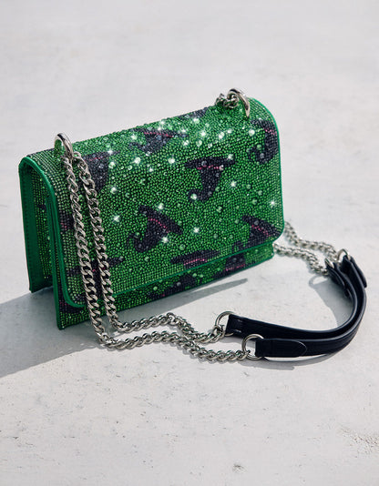 Betsey Johnson HATS OFF CONVERTIBLE RHINESTONE GREEN Women's Rhinestone Embellished Sparkly Witch Hat Crossbody Halloween Handbag