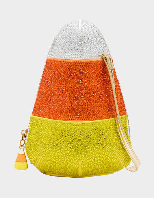 Betsey Johnson KITSCH ME SO CORNY MULTI Women's Halloween-Themed Candy Corn Rhinestone Embellished Crossbody Handbag