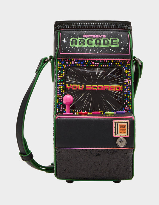 Betsey Johnson KITSCH SCORED! CROSSBODY BLACK/MULTI Women's Video-Game Inspired Crossbody Handbag