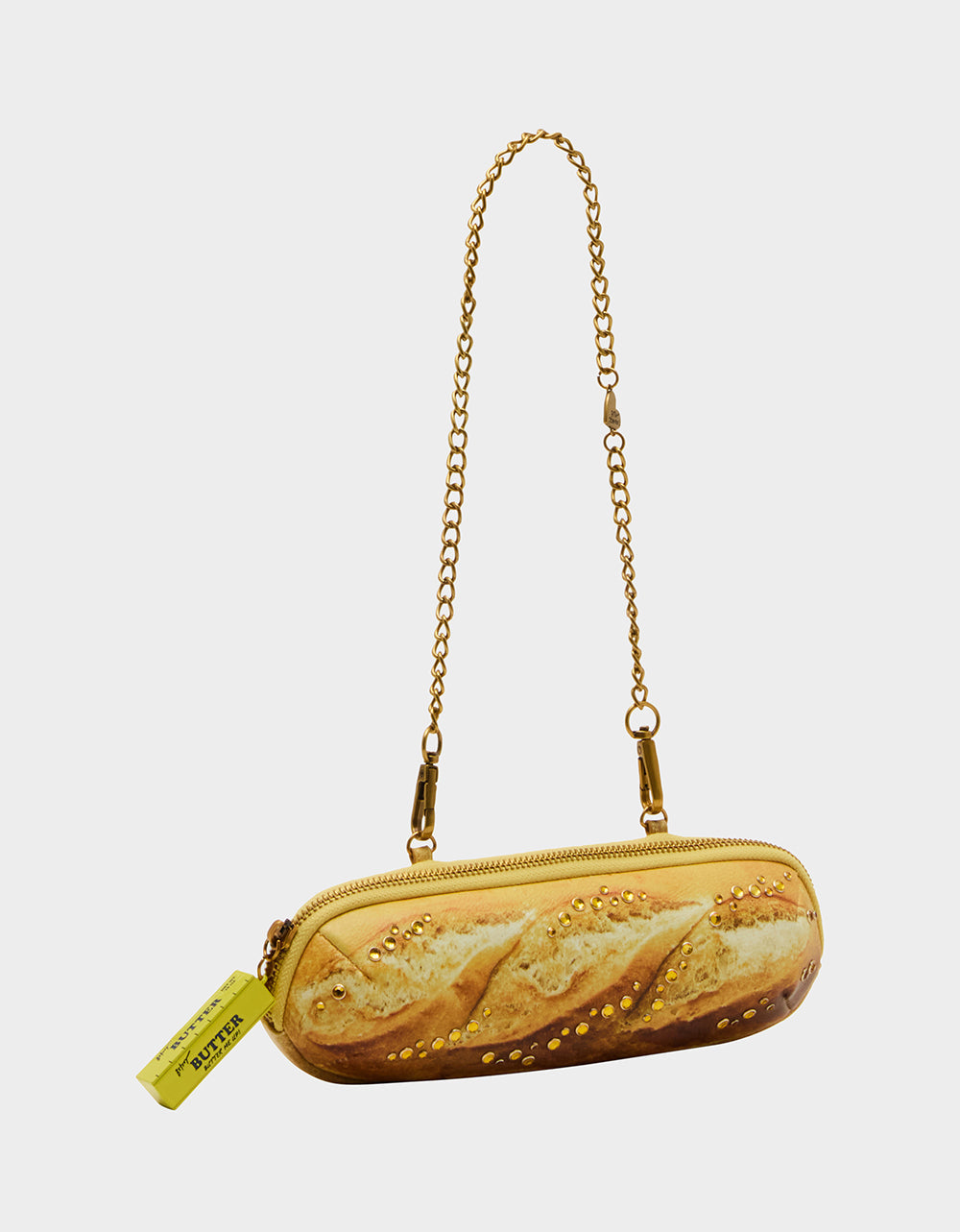 Betsey Johnson KITSCH BAGUETTE ABOUT IT SHOULDER BAG TAN Women's Kitsch Baguette Bread Shoulder Rhinestone Embellished Handbag