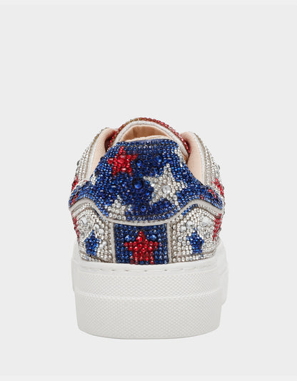 Betsey Johnson AMERICANA BUNDLE Women's Red White Blue USA Star Sneakers and American Flag Handbag Bundle