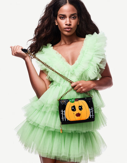 Betsey Johnson GOURDGOUS WALLET ON CHAIN BLACK MULTI Women's Pumpkin Halloween-Themed Wallet