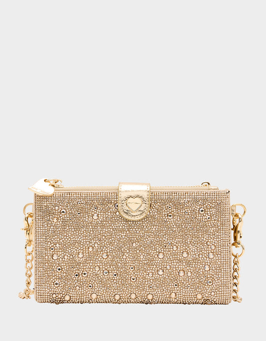 Betsey Johnson WALLET ON CHAIN PHONE HOLDER CHAMPAGNE Women's Rhinestone Embellished Wallet