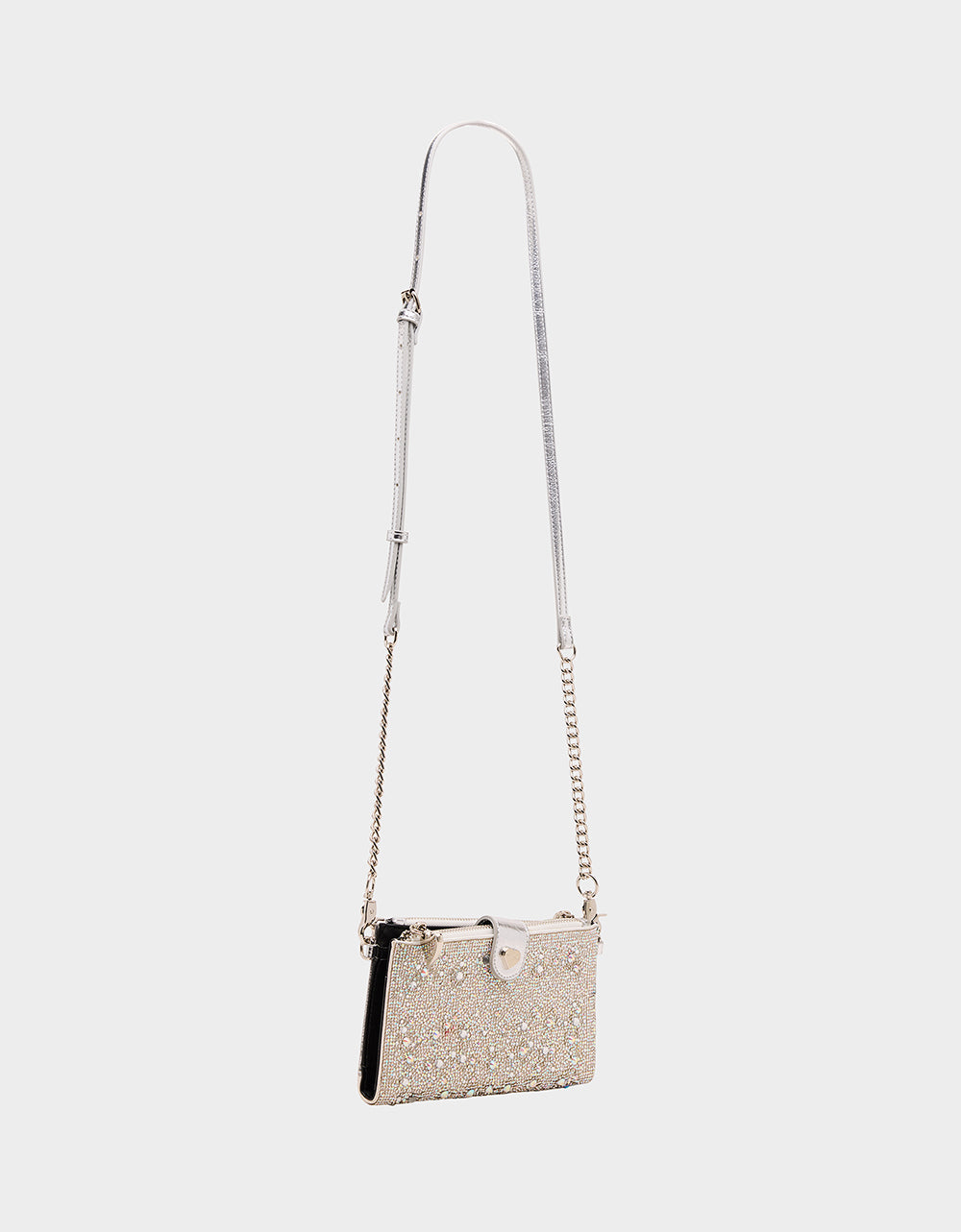 Betsey Johnson WALLET ON CHAIN PHONE HOLDER SILVER Women's Rhinestone Embellished Wallet