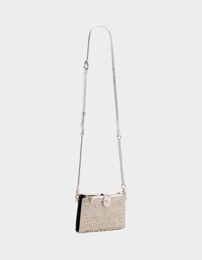 Betsey Johnson WALLET ON CHAIN PHONE HOLDER SILVER Women's Rhinestone Embellished Wallet