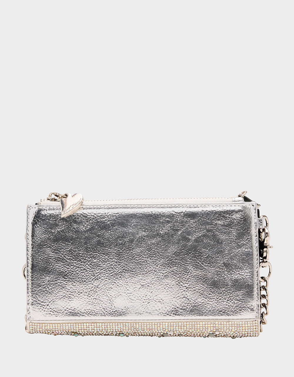 Betsey Johnson WALLET ON CHAIN PHONE HOLDER SILVER Women's Rhinestone Embellished Wallet