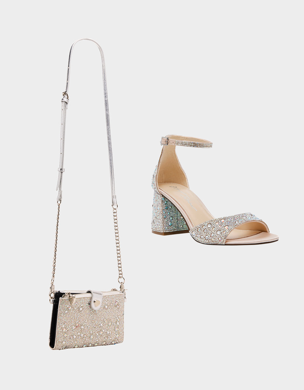Betsey Johnson RHINESTONE HOLIDAY BUNDLE Women's Rhinestone Block Heel and Wallet on Chain Phone Holder Crossbody