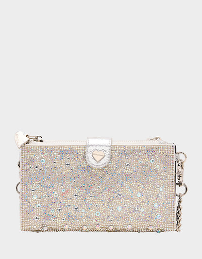 Betsey Johnson RHINESTONE HOLIDAY BUNDLE Women's Rhinestone Block Heel and Wallet on Chain Phone Holder Crossbody