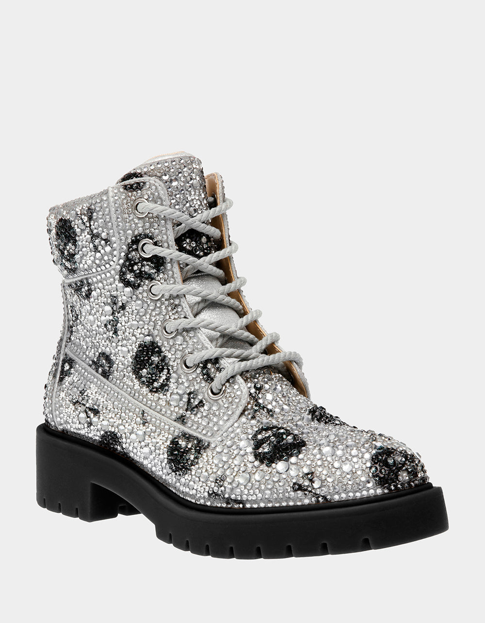 Betsey Johnson THE GOTH GIRL HOLIDAY BUNDLE Women's Rhinestone Skull Combat Boots and Black Bucket Handbag
