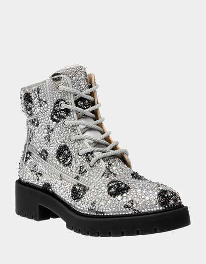 Betsey Johnson THE GOTH GIRL HOLIDAY BUNDLE Women's Rhinestone Skull Combat Boots and Black Bucket Handbag