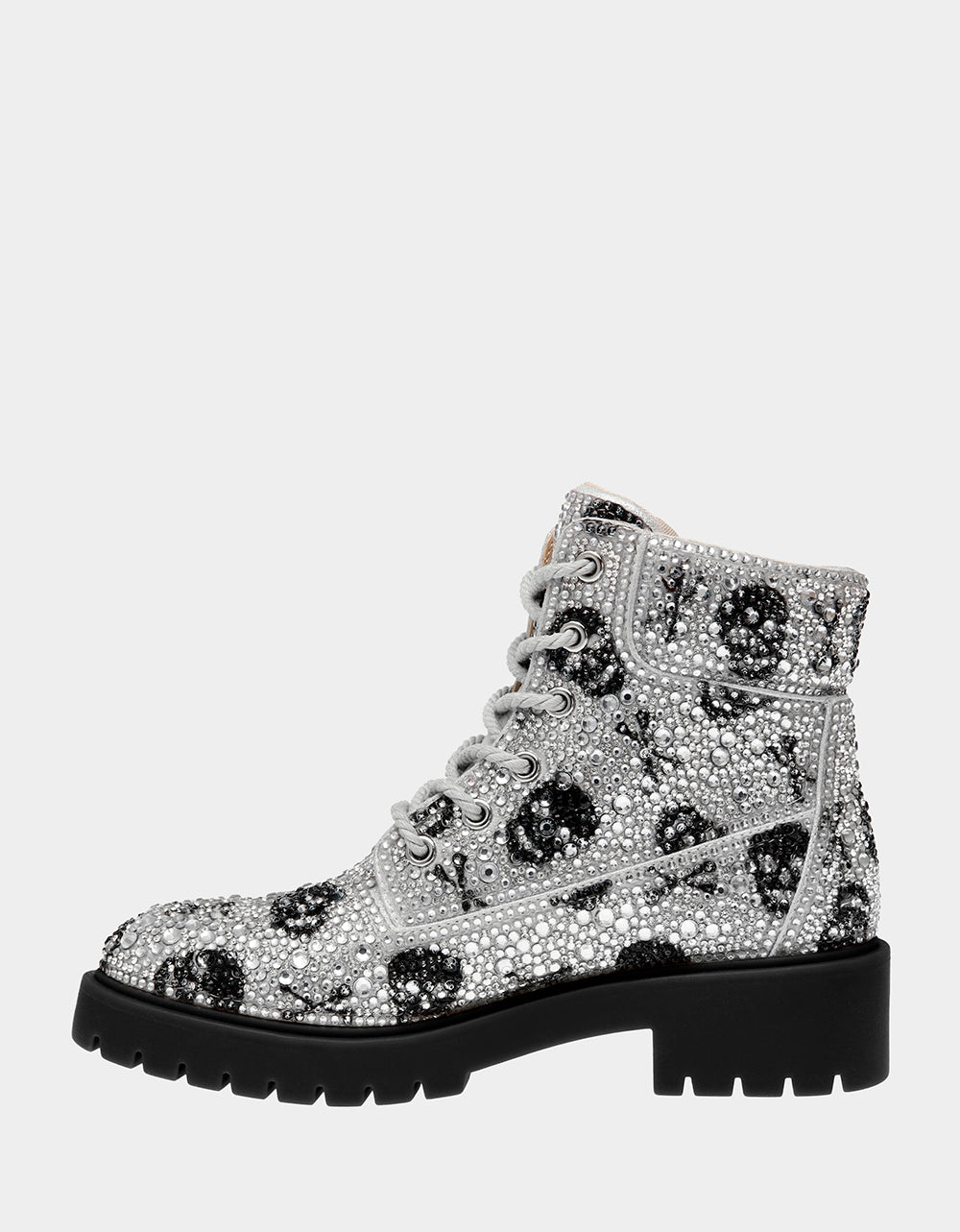 Betsey Johnson THE GOTH GIRL HOLIDAY BUNDLE Women's Rhinestone Skull Combat Boots and Black Bucket Handbag