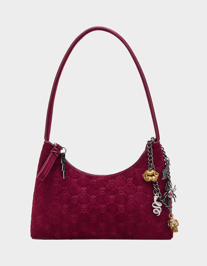 Betsey Johnson HEADLINER DEBOSS TOP ZIP CHERRY Women's Skull Print Shoulder Charm Handbag