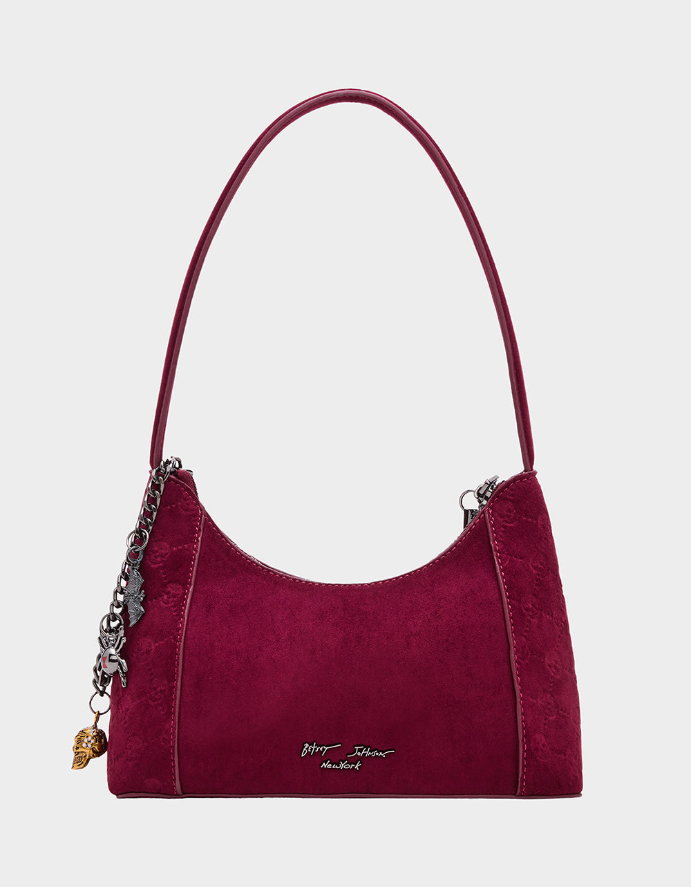 Betsey Johnson HEADLINER DEBOSS TOP ZIP CHERRY Women's Skull Print Shoulder Charm Handbag