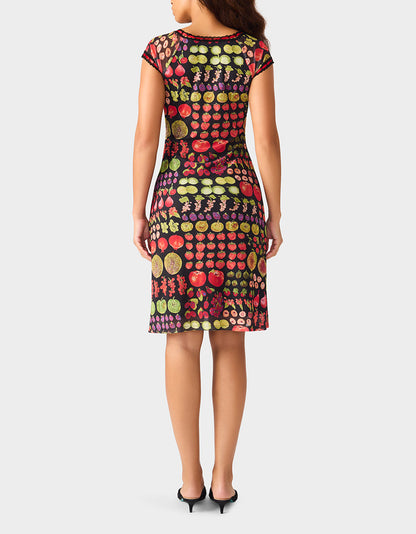 Betsey Johnson BETSEY'S FRUIT DRESS BLACK MULTI Women's Fruit Print Short-Sleeved Slip Dress