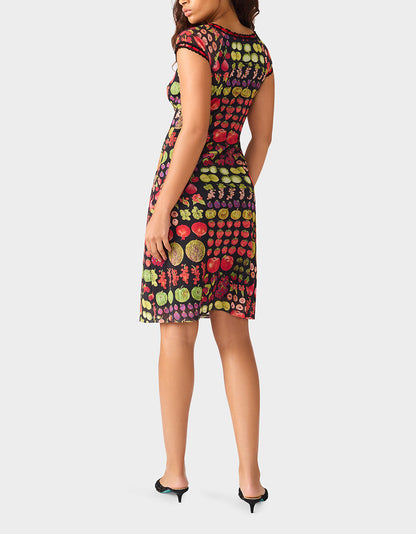 Betsey Johnson BETSEY'S FRUIT DRESS BLACK MULTI Women's Fruit Print Short-Sleeved Slip Dress