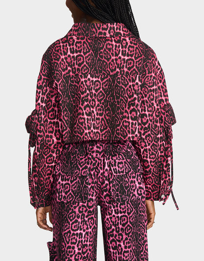 Betsey Johnson WILD IN PINK BUNDLE Women's Pink Leopard Cropped Jacket and Cargo Pant Set