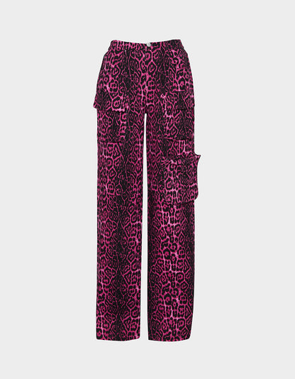Betsey Johnson WILD IN PINK BUNDLE Women's Pink Leopard Cropped Jacket and Cargo Pant Set