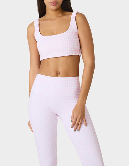 Betsey Johnson GINGHAM PRINT BRA TOP PINK MULTI Women's Activewear Pink Gingham Bra Top