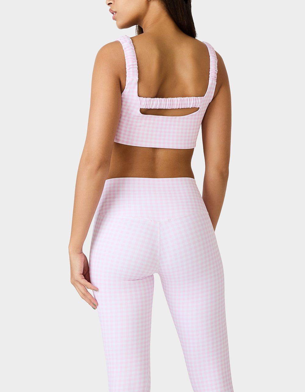 Betsey Johnson GINGHAM PRINT BRA TOP PINK MULTI Women's Activewear Pink Gingham Bra Top