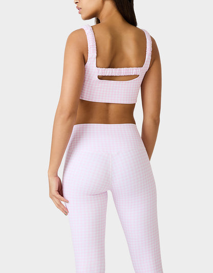 Betsey Johnson GINGHAM PRINT BRA TOP PINK MULTI Women's Activewear Pink Gingham Bra Top
