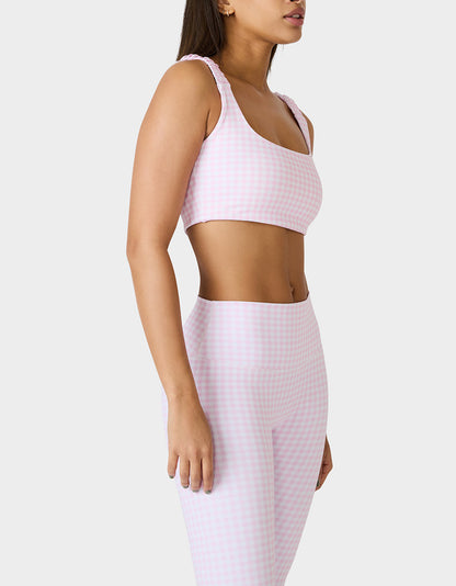 Betsey Johnson GINGHAM PRINT BRA TOP PINK MULTI Women's Activewear Pink Gingham Bra Top