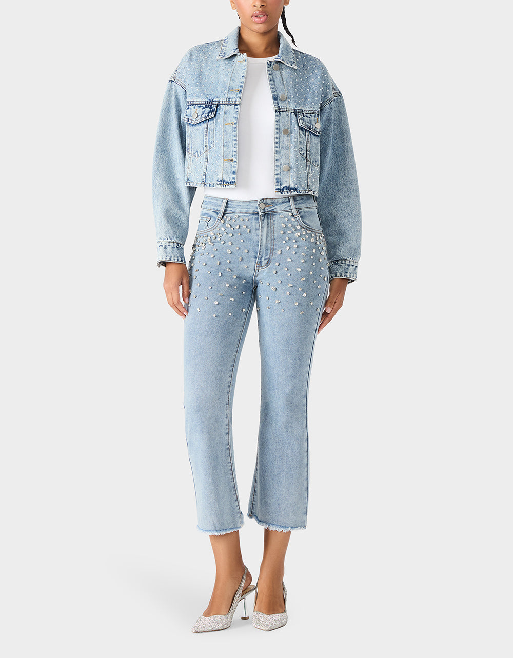 Betsey Johnson THE JEWELED JEAN DREAM BUNDLE Women's Rhinestone Denim Jacket and Jeans Set