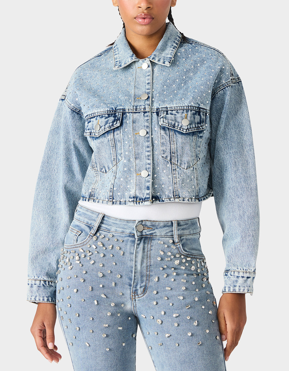 Betsey Johnson THE JEWELED JEAN DREAM BUNDLE Women's Rhinestone Denim Jacket and Jeans Set
