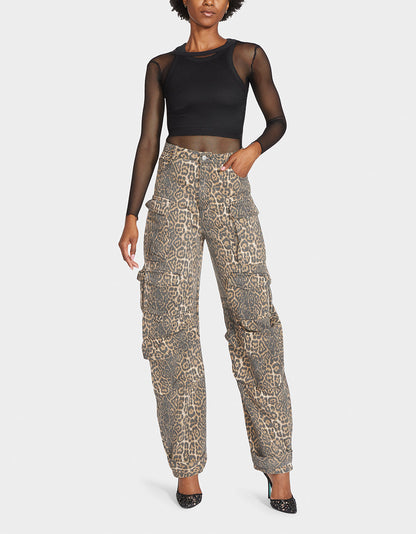 Betsey Johnson BARREL CARGO PANTS LEOPARD Women's Animal Print Pants