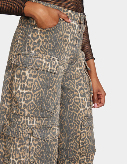 Betsey Johnson BARREL CARGO PANTS LEOPARD Women's Animal Print Pants