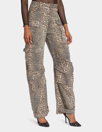 Betsey Johnson BARREL CARGO PANTS LEOPARD Women's Animal Print Pants