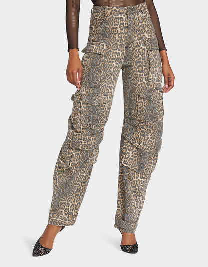 Betsey Johnson BARREL CARGO PANTS LEOPARD Women's Animal Print Pants