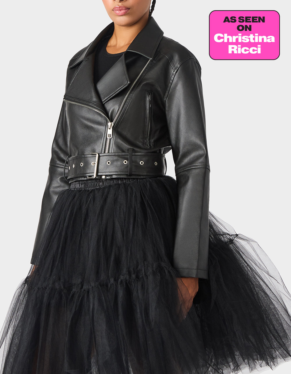 Betsey Johnson REBEL ROSE JACKET BLACK Women's Leather Long-Sleeved Jacket