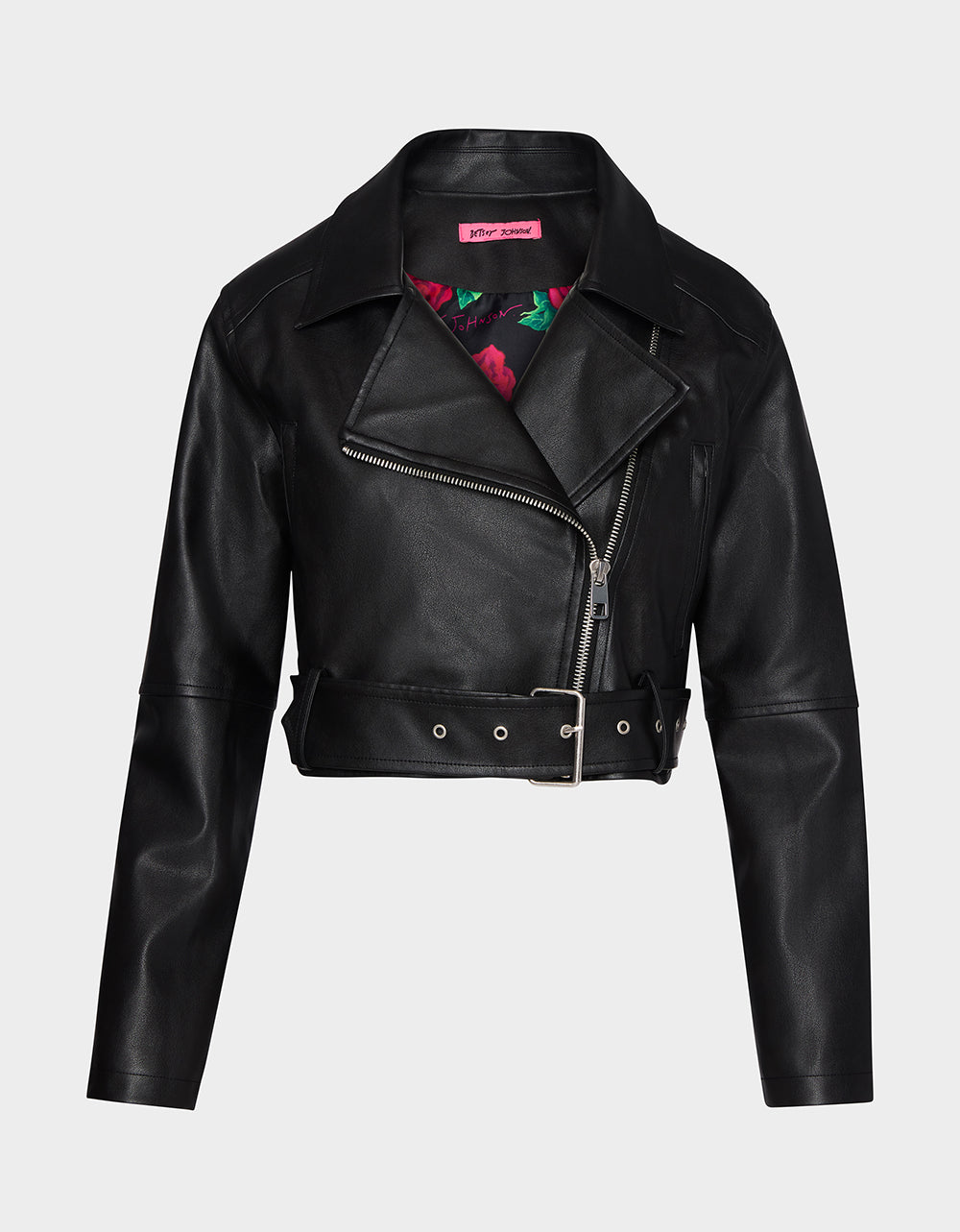 Betsey Johnson REBEL ROSE JACKET BLACK Women's Leather Long-Sleeved Jacket