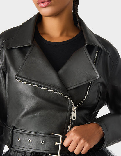 Betsey Johnson REBEL ROSE JACKET BLACK Women's Leather Long-Sleeved Jacket